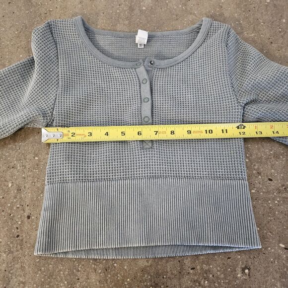 OFFLINE by AERIE Shirt Womens Xs Green Cropped Waffle Henley Snap Long Sleeve - Picture 4 of 9